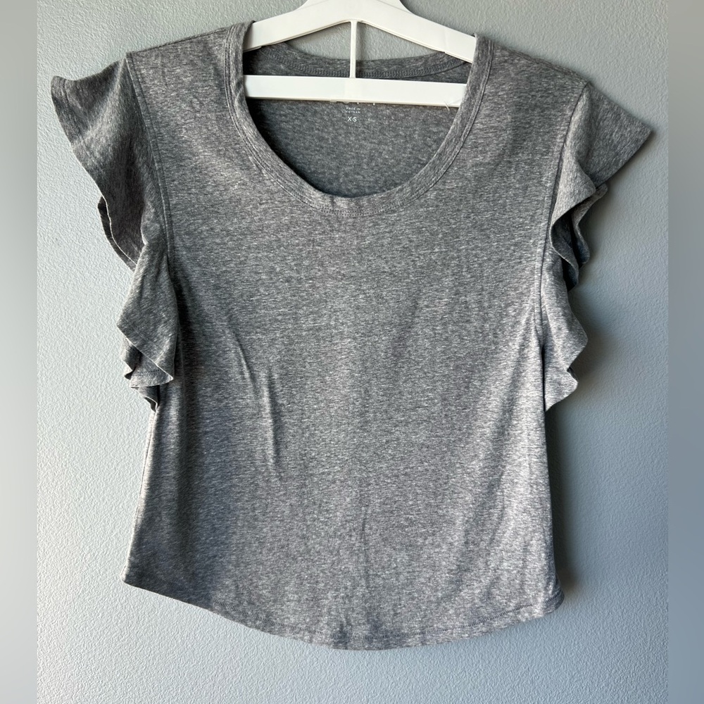 Loft heathered grey flutter sleeve cotton blend tee shirt Women’s sz XS